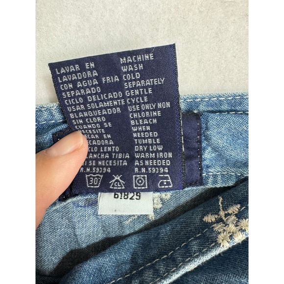 Vintage Solutions Original Blue Denim Floral Embroidered Overall Midi Dress Sz L - Picture 7 of 7